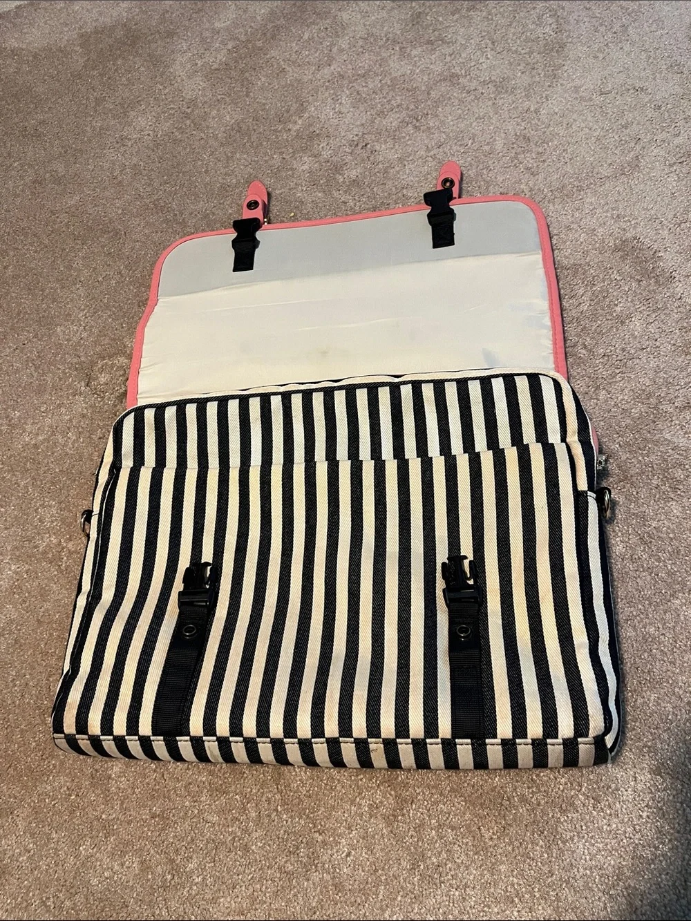 Kamlui Coral Pink Flap Striped Laptop Satchel